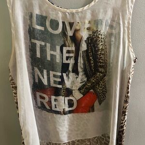 Graphic Print Sleeveless Top - White and Leopard